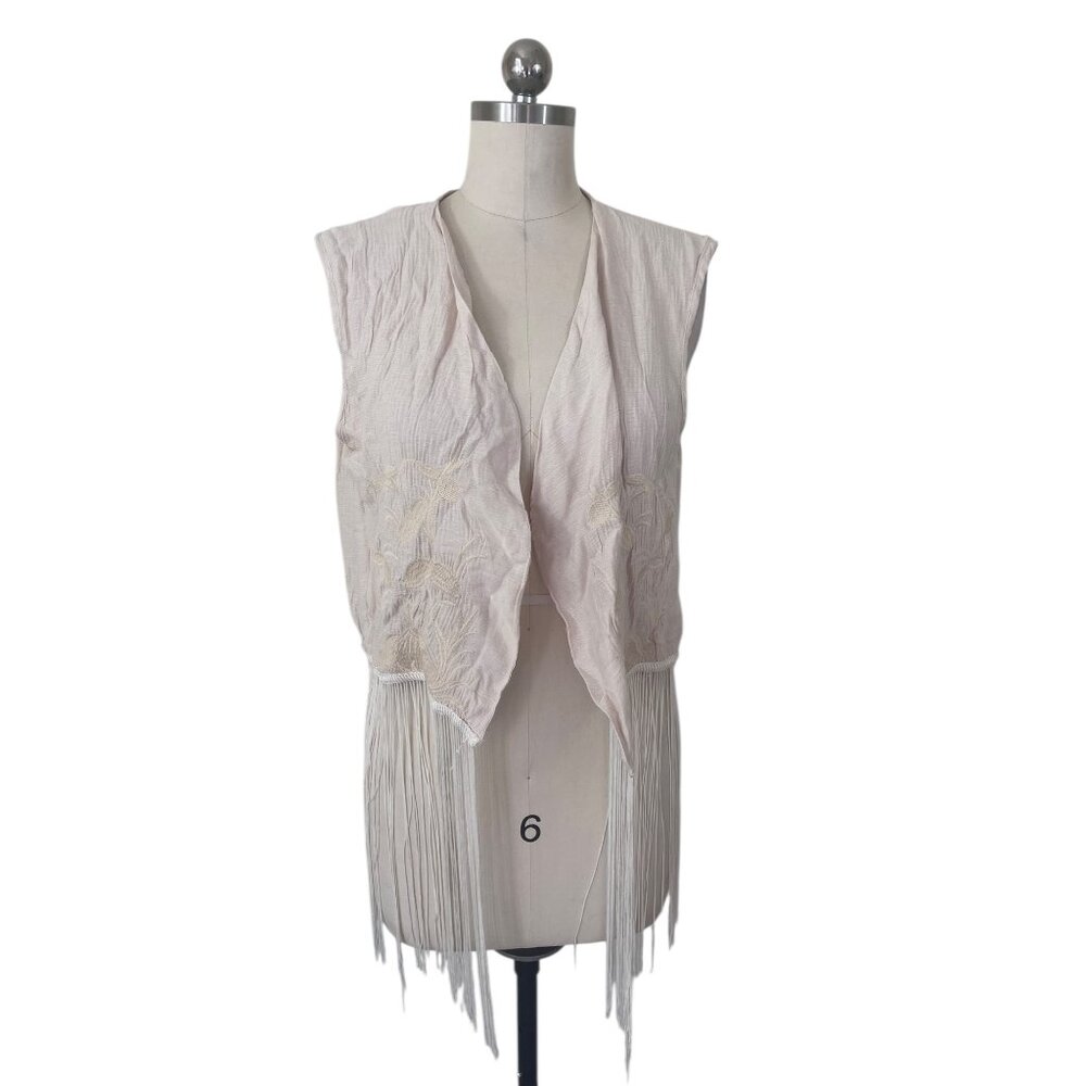 Room Mates Vest Womens Large Embroidered Floral Fringe Coastal Cowgirl Boho 70s
